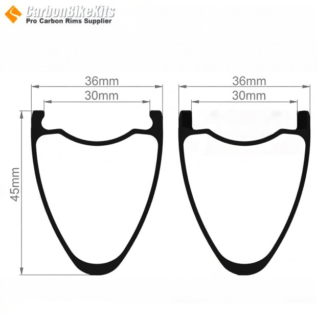 700C 45x36mm Ruota in Carbonio Simmetrica Tubeless per Gravel / CX